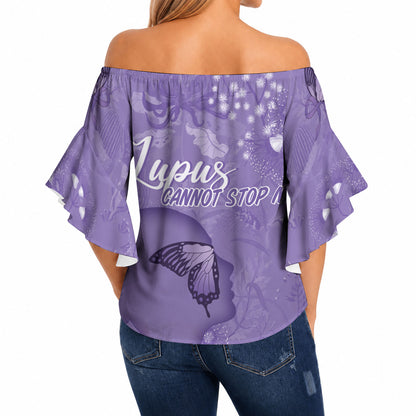 Lupus Cannot Stop Me Australia Floral Off Shoulder Wrap Waist Top Purple Ribbon