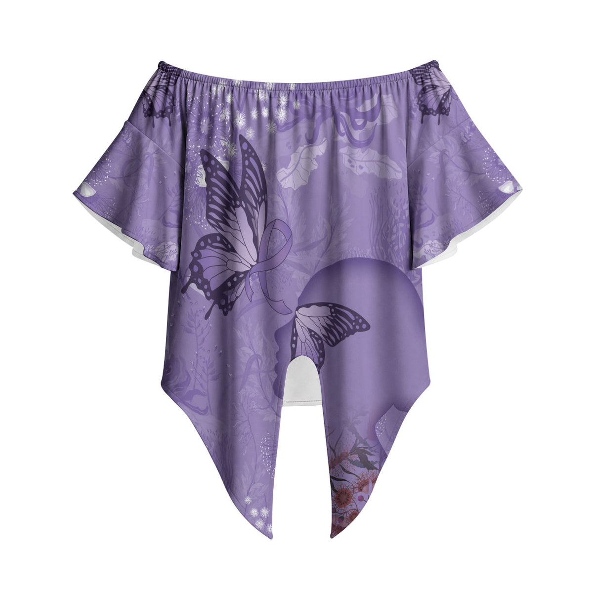 Lupus Cannot Stop Me Australia Floral Off Shoulder Wrap Waist Top Purple Ribbon