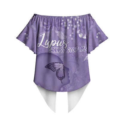 Lupus Cannot Stop Me Australia Floral Off Shoulder Wrap Waist Top Purple Ribbon