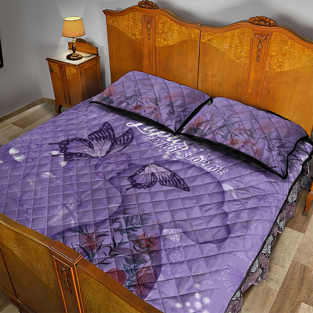 Lupus Cannot Stop Me Australia Floral Quilt Bed Set Purple Ribbon