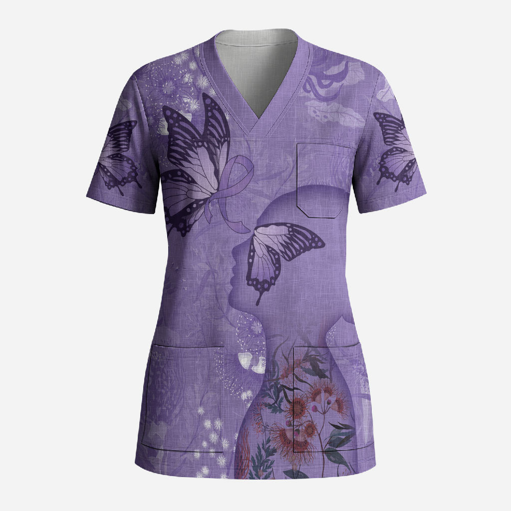 Lupus Cannot Stop Me Australia Floral Scrub Top Purple Ribbon
