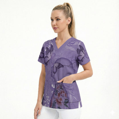 Lupus Cannot Stop Me Australia Floral Scrub Top Purple Ribbon
