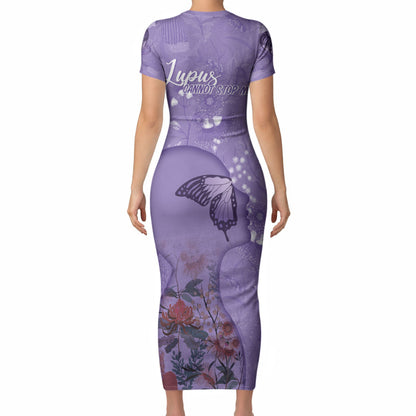 Lupus Cannot Stop Me Australia Floral Short Sleeve Bodycon Dress Purple Ribbon