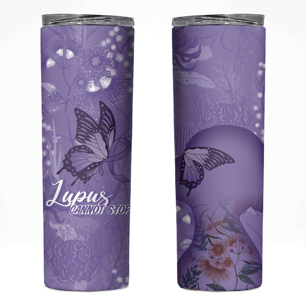 Lupus Cannot Stop Me Australia Floral Skinny Tumbler Purple Ribbon