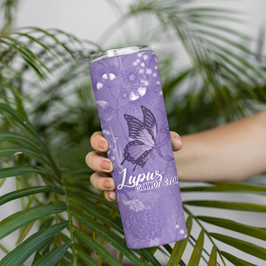 Lupus Cannot Stop Me Australia Floral Skinny Tumbler Purple Ribbon