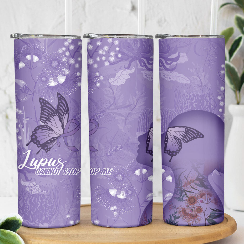 Lupus Cannot Stop Me Australia Floral Skinny Tumbler Purple Ribbon