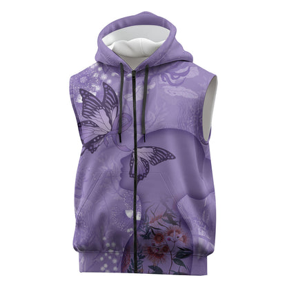 Lupus Cannot Stop Me Australia Floral Sleeveless Zip Hoodie Purple Ribbon