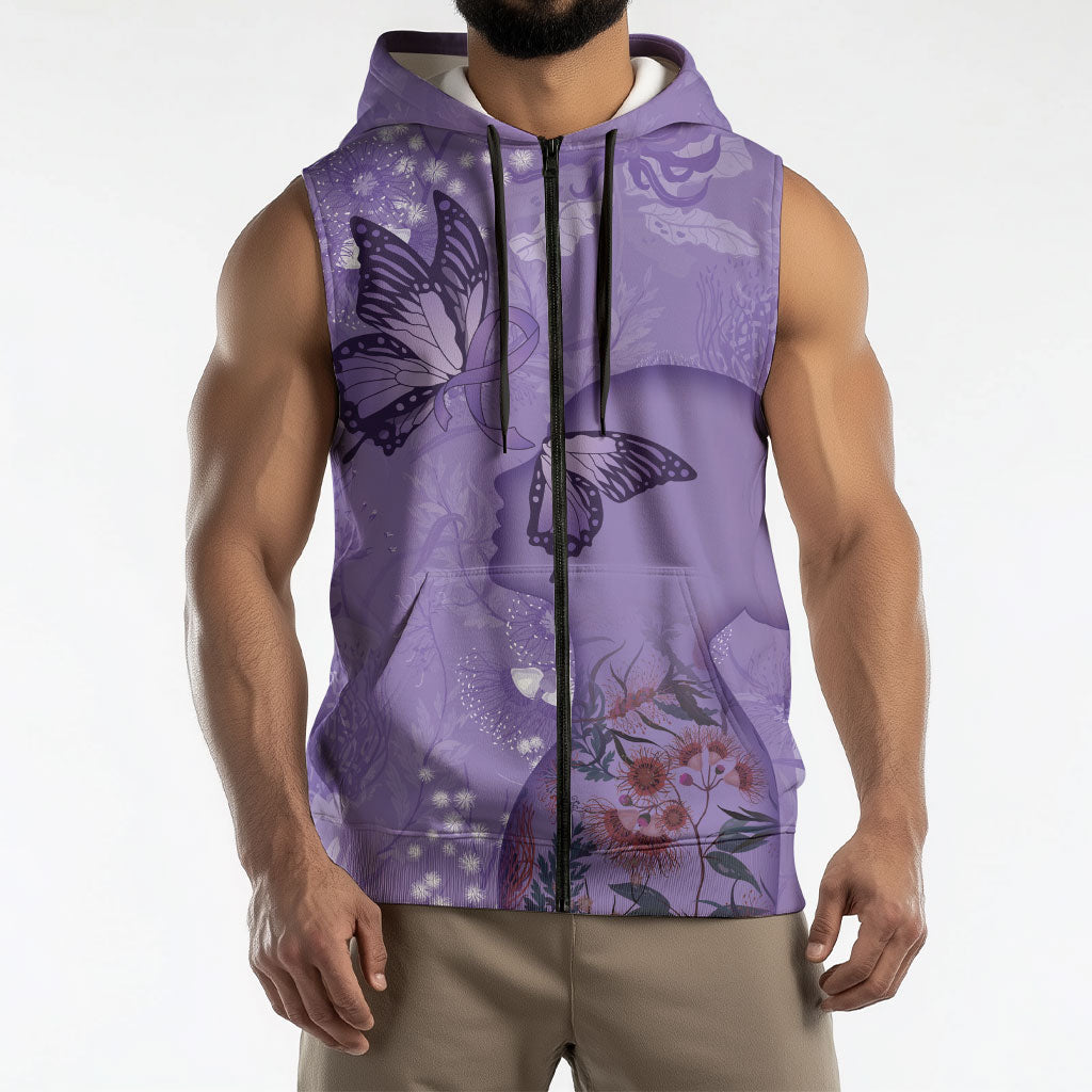 Lupus Cannot Stop Me Australia Floral Sleeveless Zip Hoodie Purple Ribbon