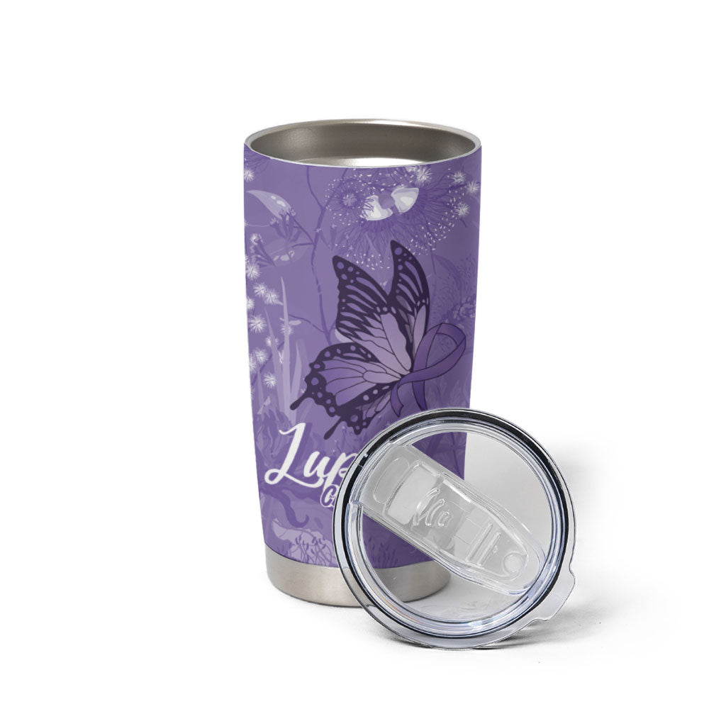 Lupus Cannot Stop Me Australia Floral Tumbler Cup Purple Ribbon