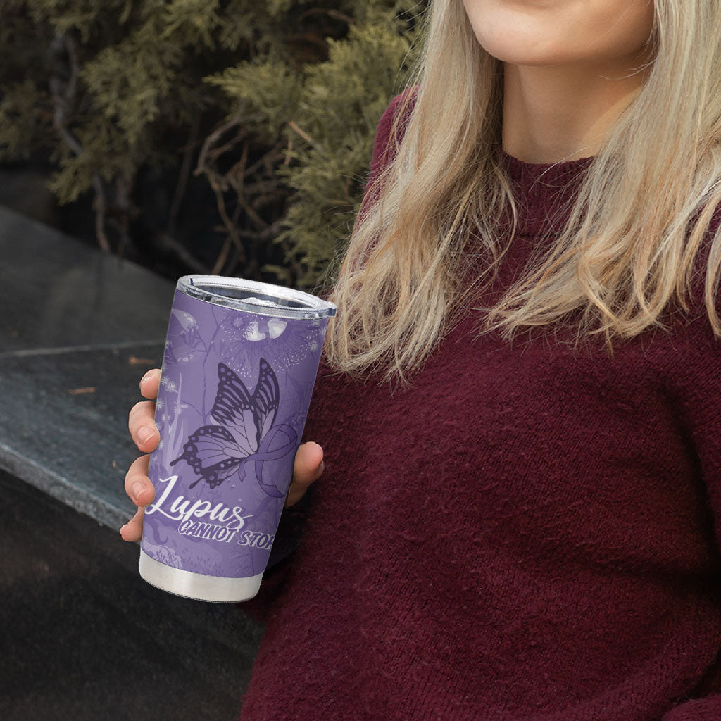 Lupus Cannot Stop Me Australia Floral Tumbler Cup Purple Ribbon