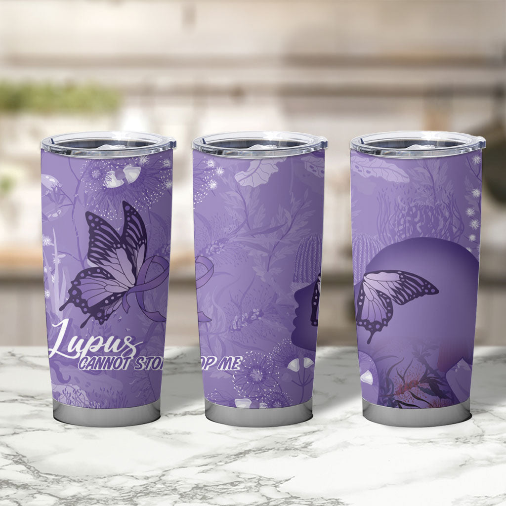 Lupus Cannot Stop Me Australia Floral Tumbler Cup Purple Ribbon