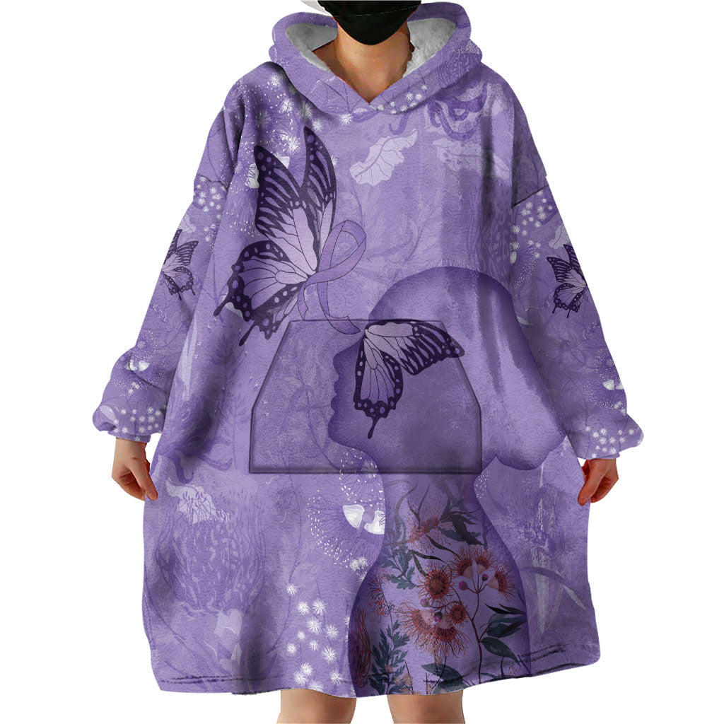 Lupus Cannot Stop Me Australia Floral Wearable Blanket Hoodie Purple Ribbon