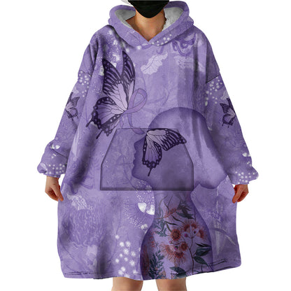 Lupus Cannot Stop Me Australia Floral Wearable Blanket Hoodie Purple Ribbon