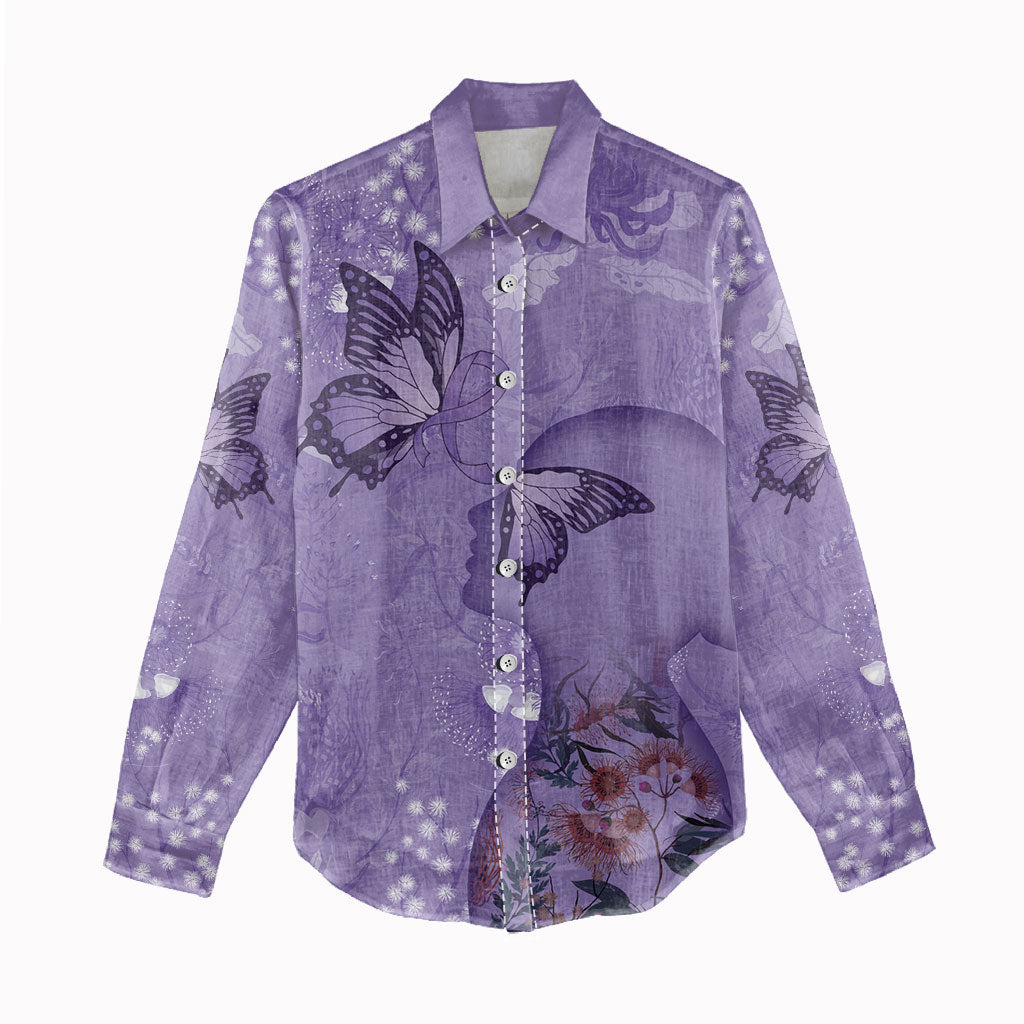 Lupus Cannot Stop Me Australia Floral Women Casual Shirt Purple Ribbon