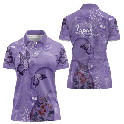 Lupus Cannot Stop Me Australia Floral Women Polo Shirt Purple Ribbon