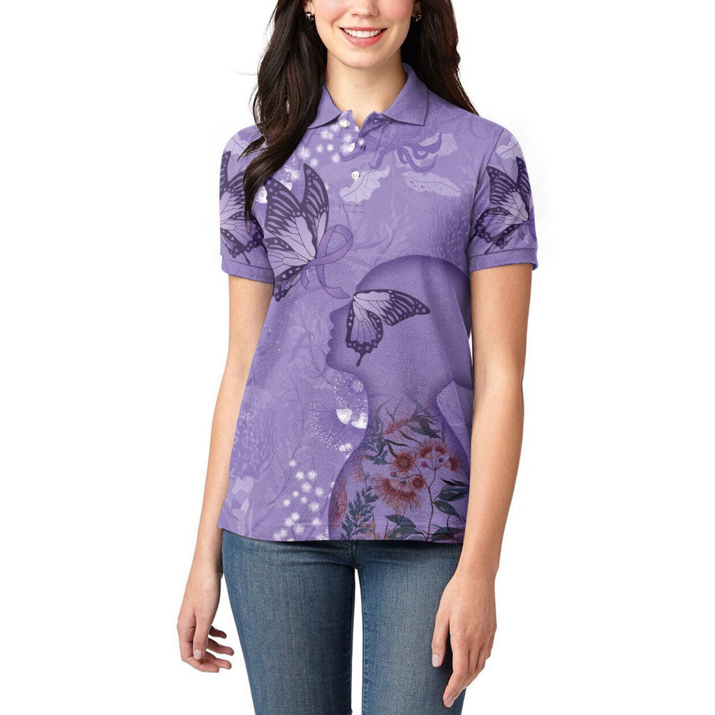 Lupus Cannot Stop Me Australia Floral Women Polo Shirt Purple Ribbon