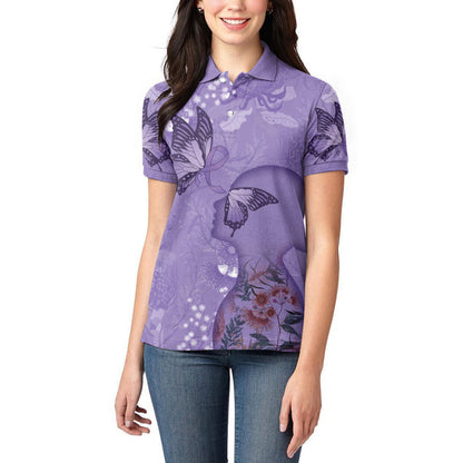 Lupus Cannot Stop Me Australia Floral Women Polo Shirt Purple Ribbon