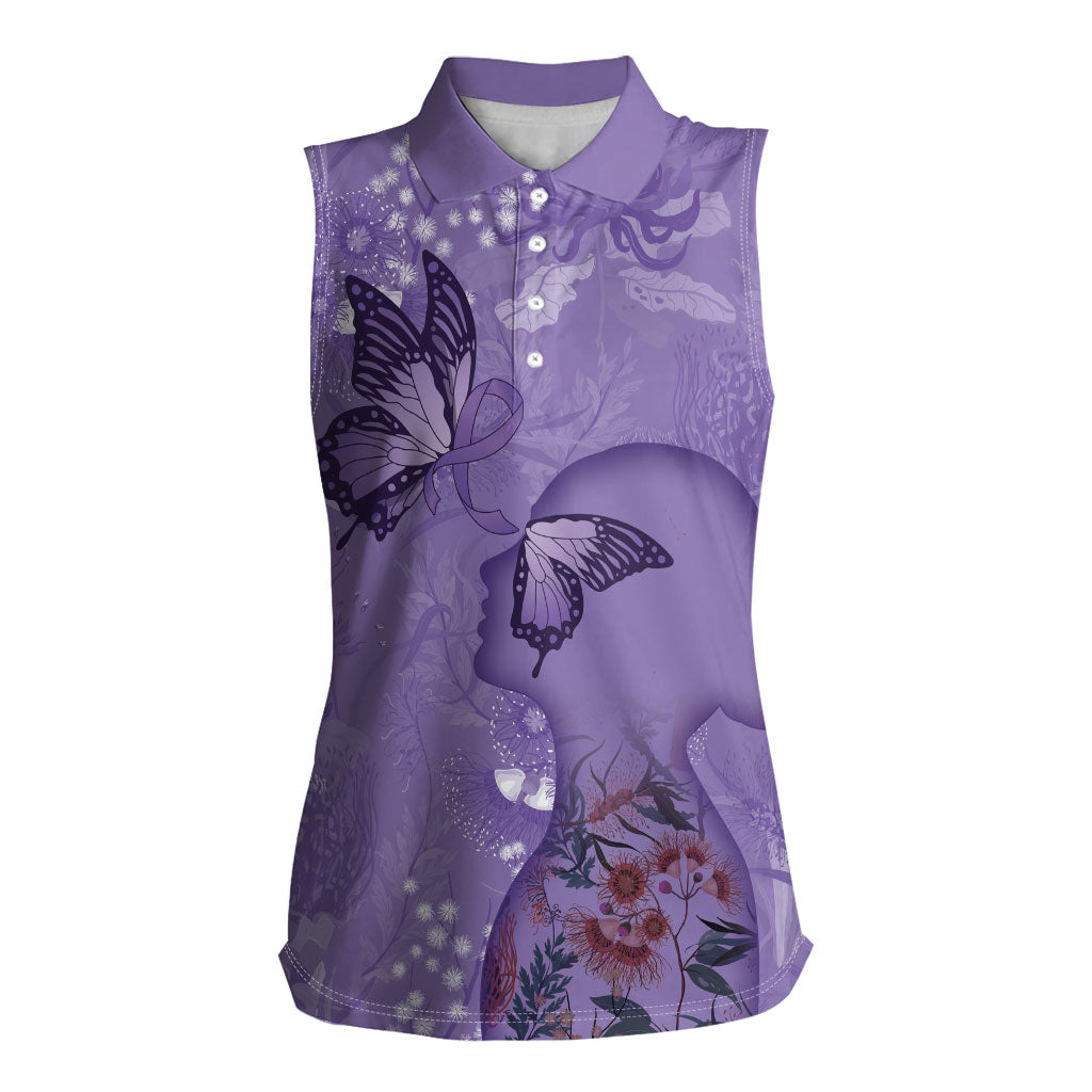 Lupus Cannot Stop Me Australia Floral Women Sleeveless Polo Shirt Purple Ribbon