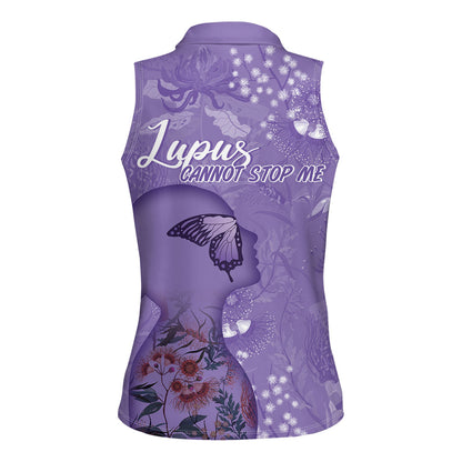 Lupus Cannot Stop Me Australia Floral Women Sleeveless Polo Shirt Purple Ribbon