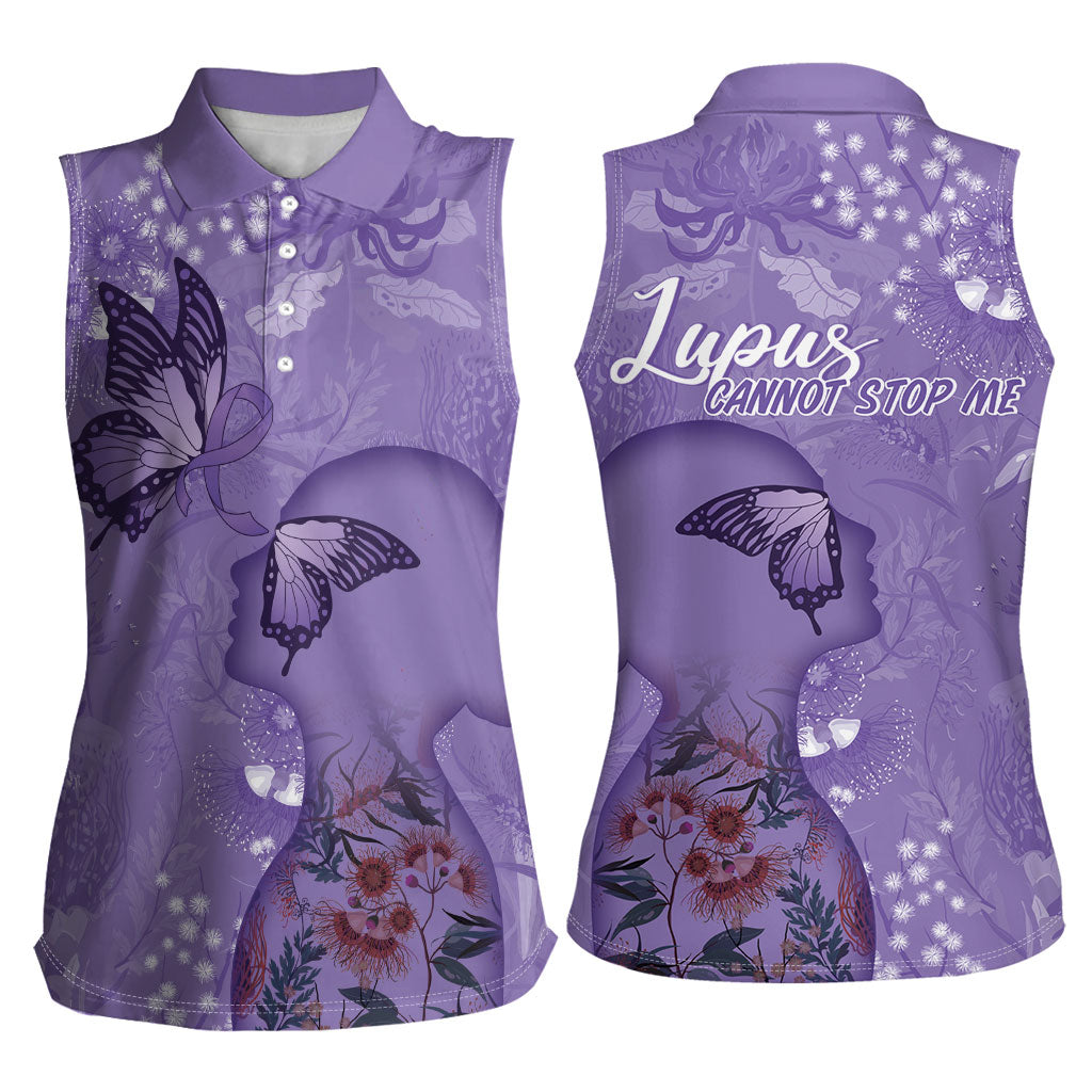 Lupus Cannot Stop Me Australia Floral Women Sleeveless Polo Shirt Purple Ribbon