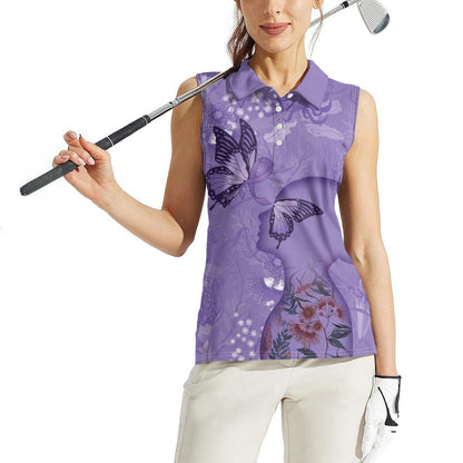 Lupus Cannot Stop Me Australia Floral Women Sleeveless Polo Shirt Purple Ribbon