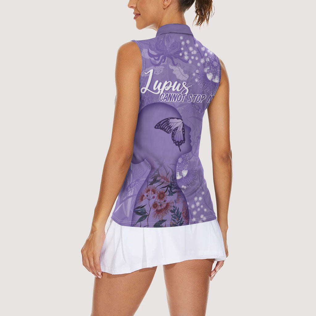 Lupus Cannot Stop Me Australia Floral Women Sleeveless Polo Shirt Purple Ribbon