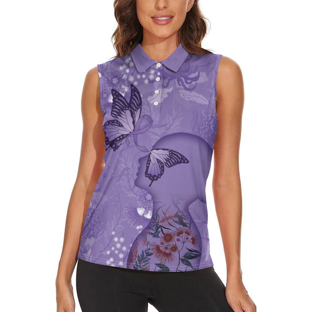 Lupus Cannot Stop Me Australia Floral Women Sleeveless Polo Shirt Purple Ribbon