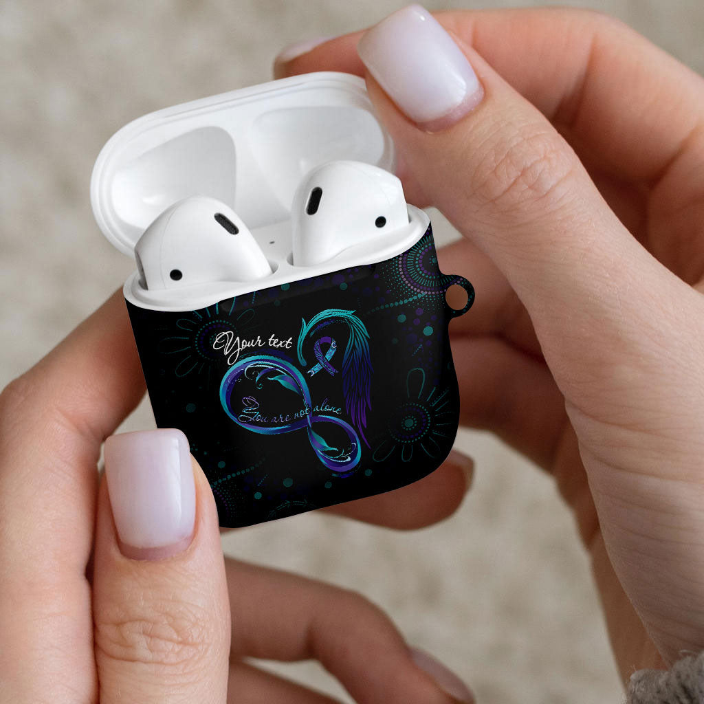 Personalized Australia Indigenous Infinity Heart AirPods Case Purple Teal Ribbon You Are Not Alone