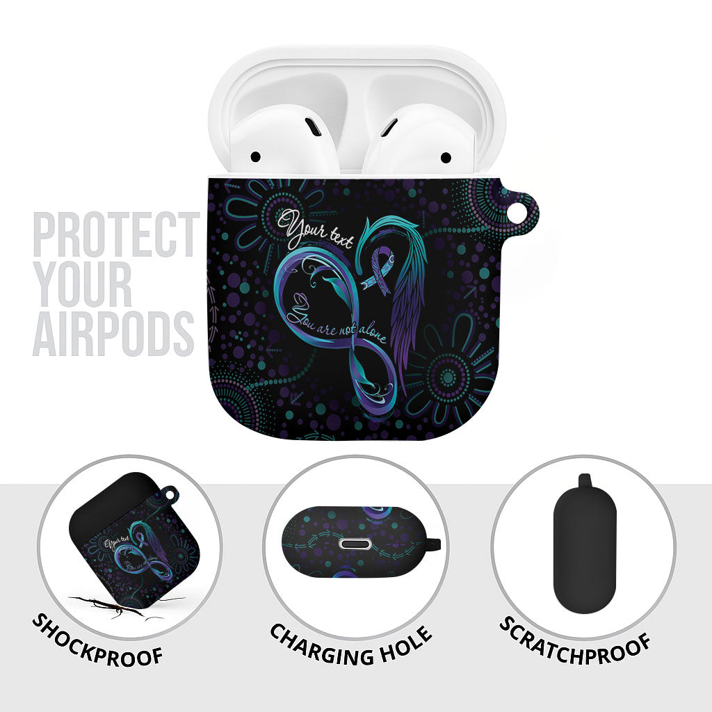 Personalized Australia Indigenous Infinity Heart AirPods Case Purple Teal Ribbon You Are Not Alone