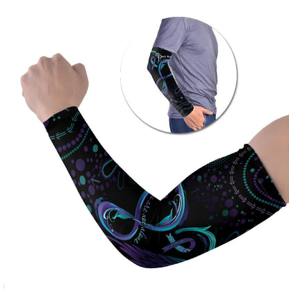 Personalized Australia Indigenous Infinity Heart Arm Sleeves Purple Teal Ribbon You Are Not Alone
