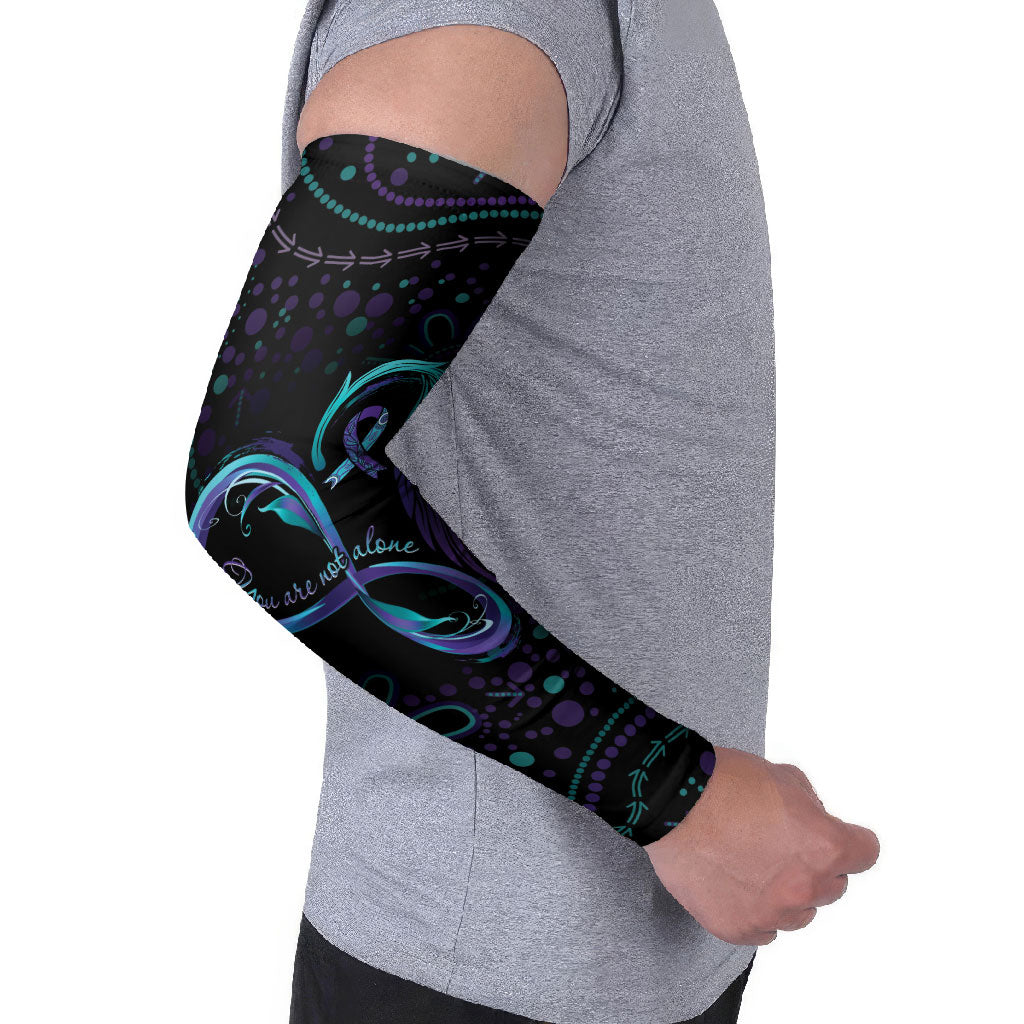 Personalized Australia Indigenous Infinity Heart Arm Sleeves Purple Teal Ribbon You Are Not Alone