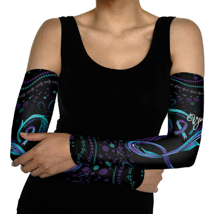 Personalized Australia Indigenous Infinity Heart Arm Sleeves Purple Teal Ribbon You Are Not Alone