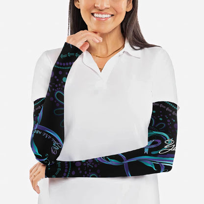 Personalized Australia Indigenous Infinity Heart Arm Sleeves Purple Teal Ribbon You Are Not Alone