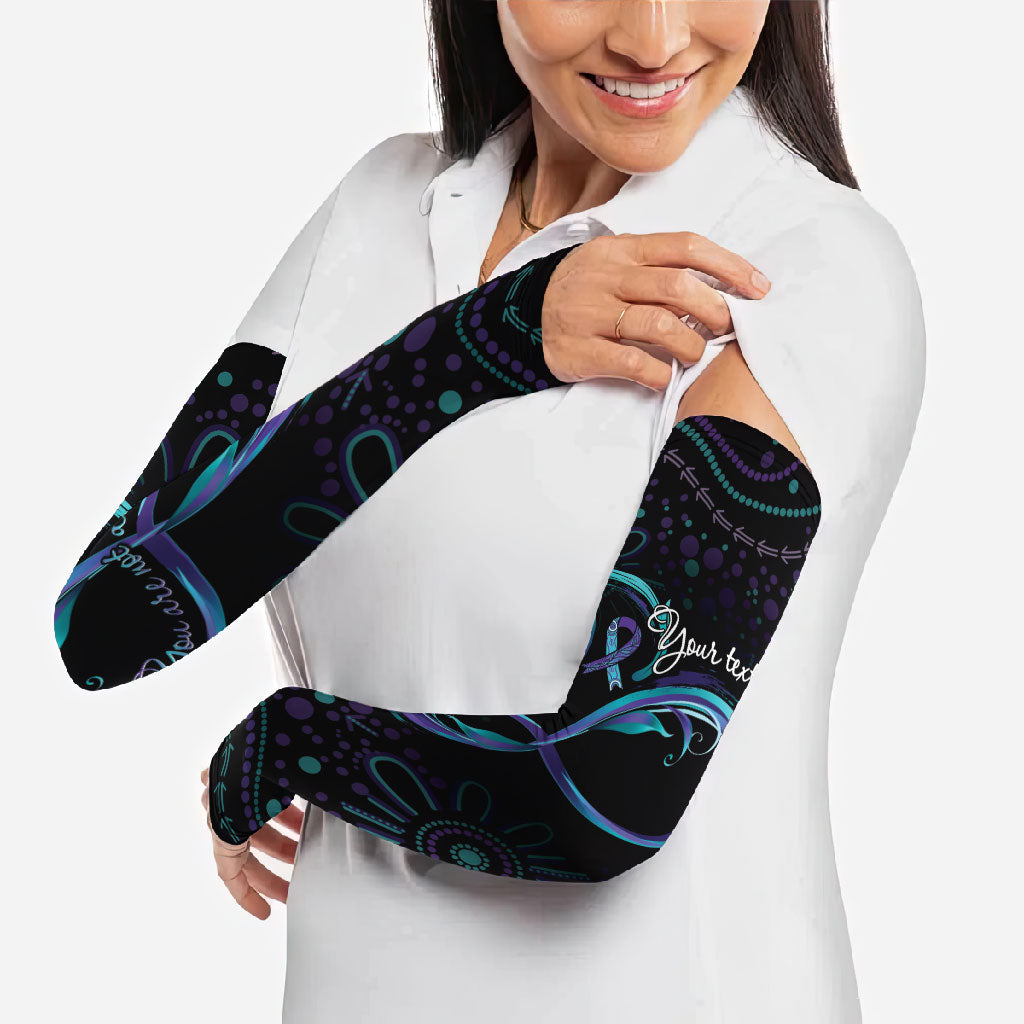 Personalized Australia Indigenous Infinity Heart Arm Sleeves Purple Teal Ribbon You Are Not Alone