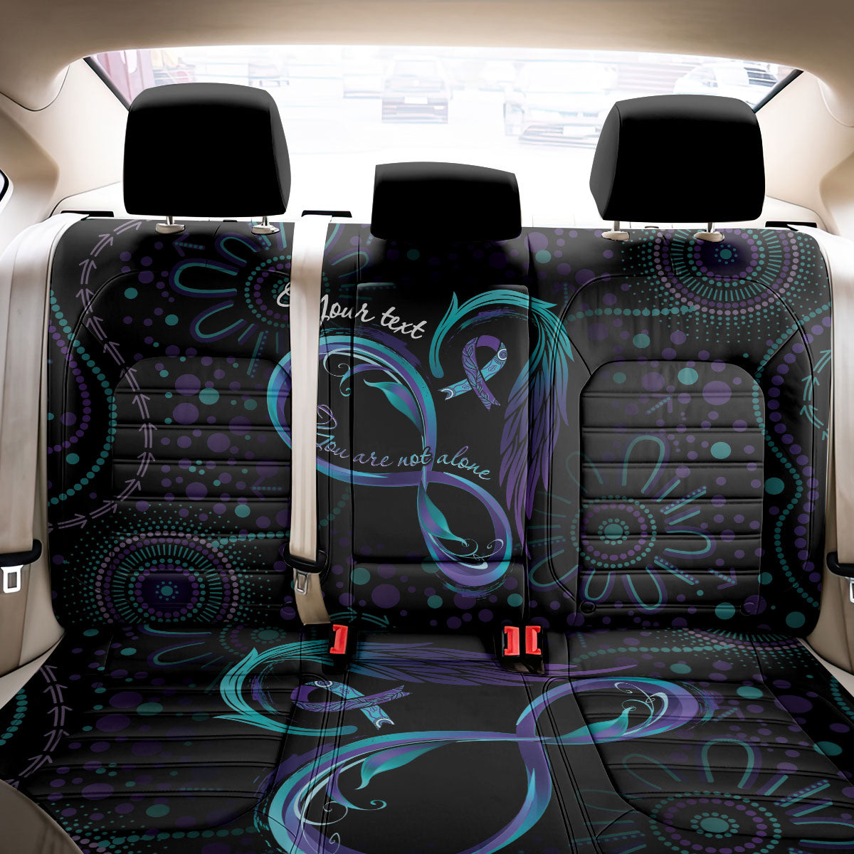 Personalized Australia Indigenous Infinity Heart Back Car Seat Cover Purple Teal Ribbon You Are Not Alone