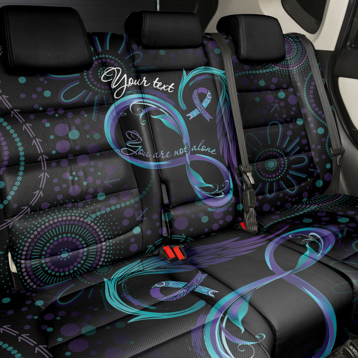Personalized Australia Indigenous Infinity Heart Back Car Seat Cover Purple Teal Ribbon You Are Not Alone
