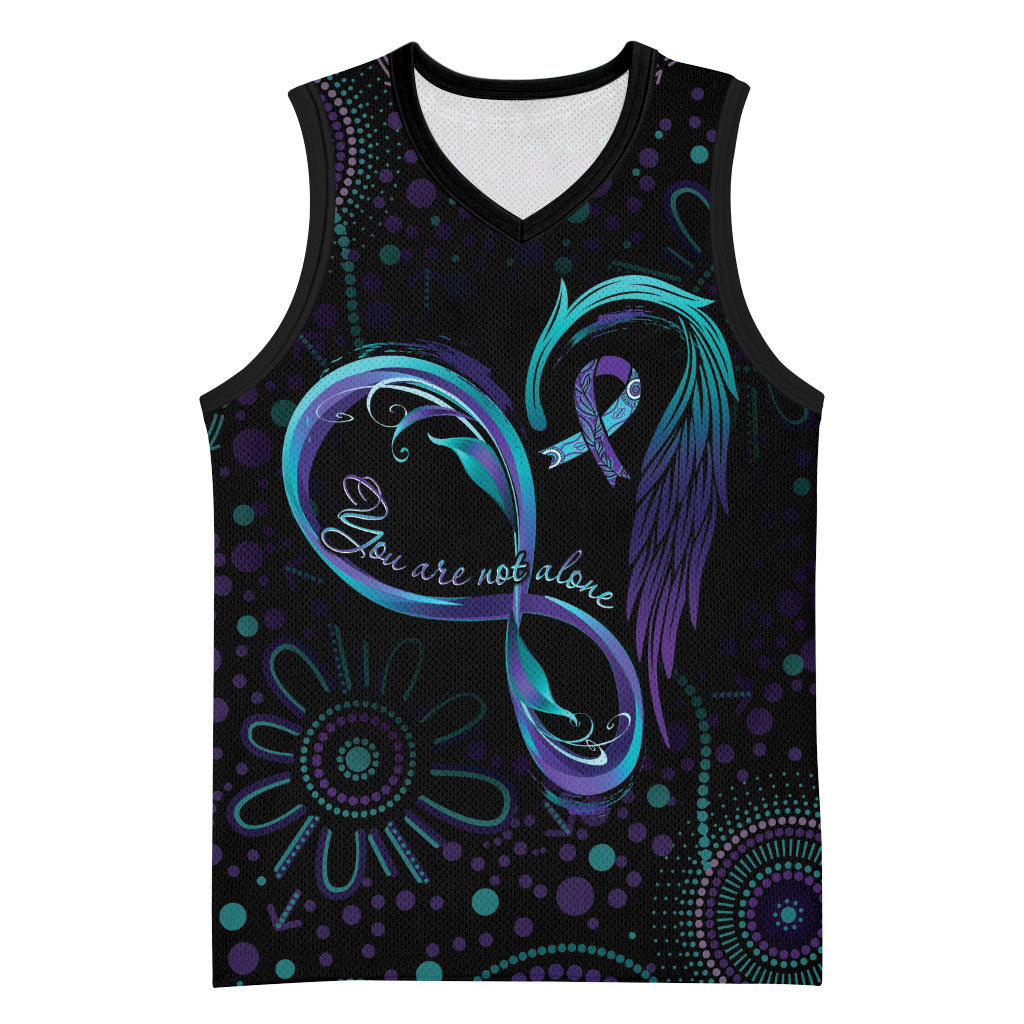 Personalized Australia Indigenous Infinity Heart Basketball Jersey Purple Teal Ribbon You Are Not Alone