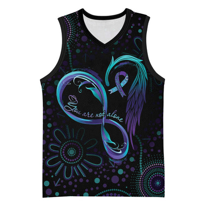 Personalized Australia Indigenous Infinity Heart Basketball Jersey Purple Teal Ribbon You Are Not Alone
