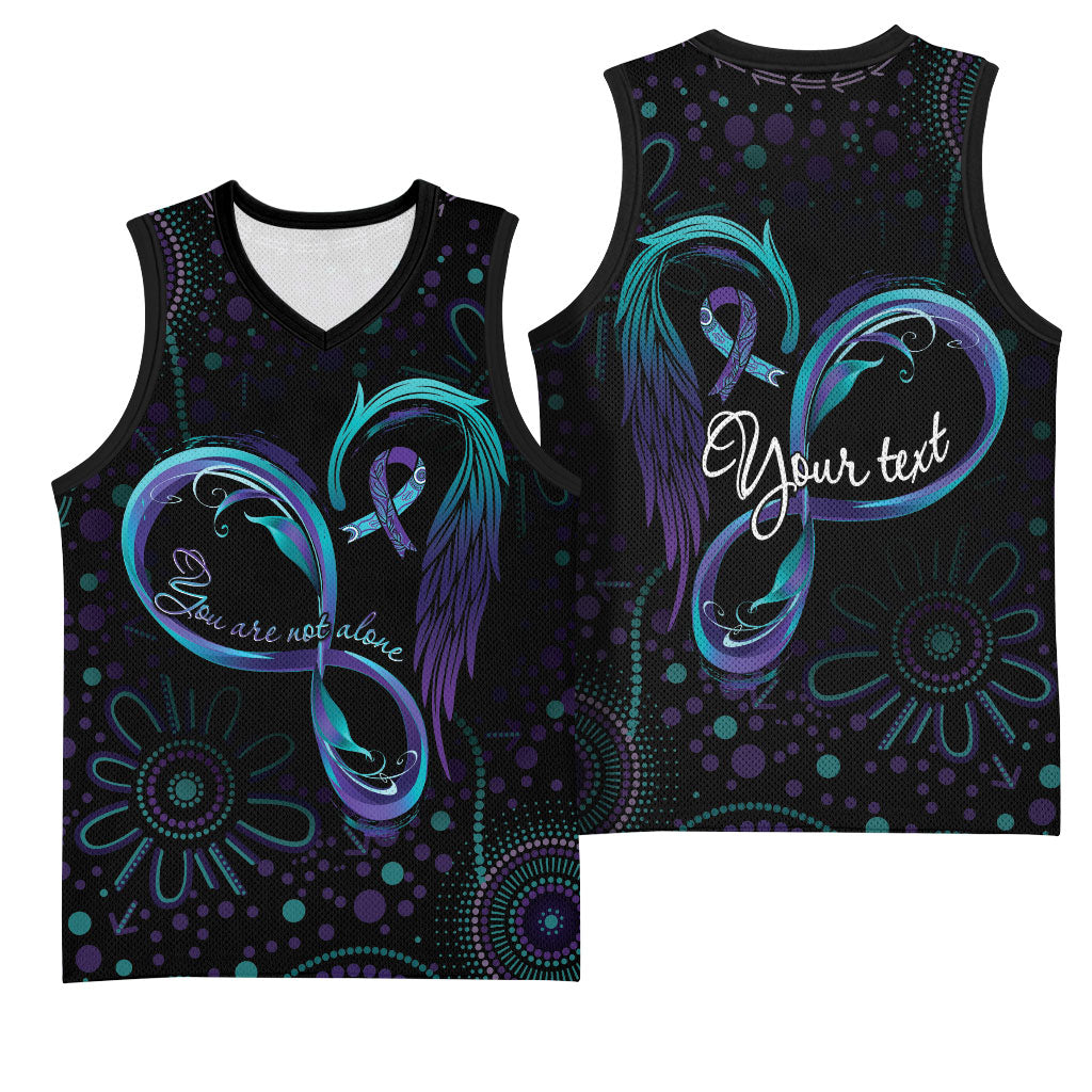 Personalized Australia Indigenous Infinity Heart Basketball Jersey Purple Teal Ribbon You Are Not Alone