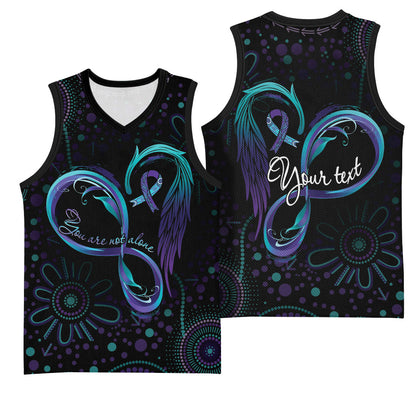 Personalized Australia Indigenous Infinity Heart Basketball Jersey Purple Teal Ribbon You Are Not Alone