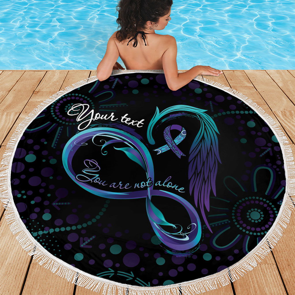 Personalized Australia Indigenous Infinity Heart Beach Blanket Purple Teal Ribbon You Are Not Alone