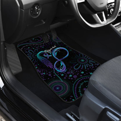 Personalized Australia Indigenous Infinity Heart Car Mats Purple Teal Ribbon You Are Not Alone