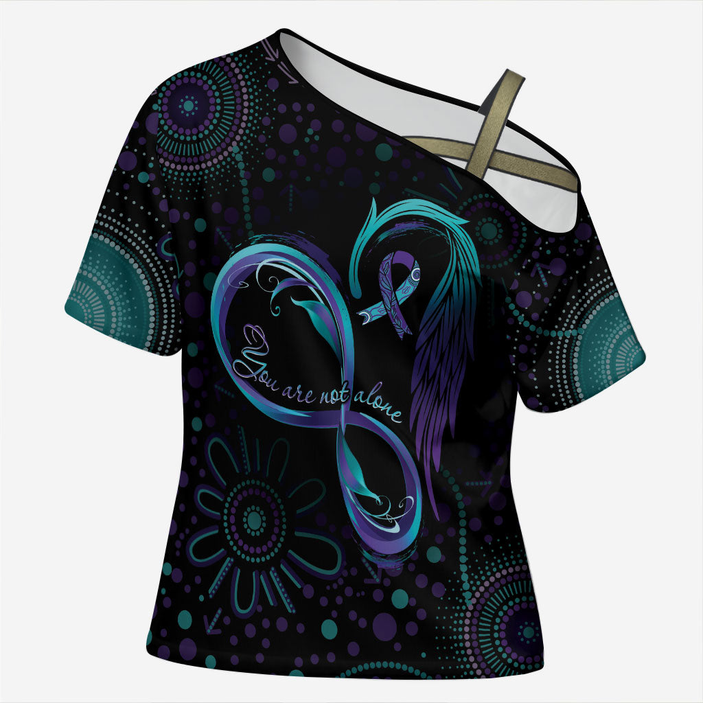 Personalized Australia Indigenous Infinity Heart Cross Shoulder Shirt Purple Teal Ribbon You Are Not Alone