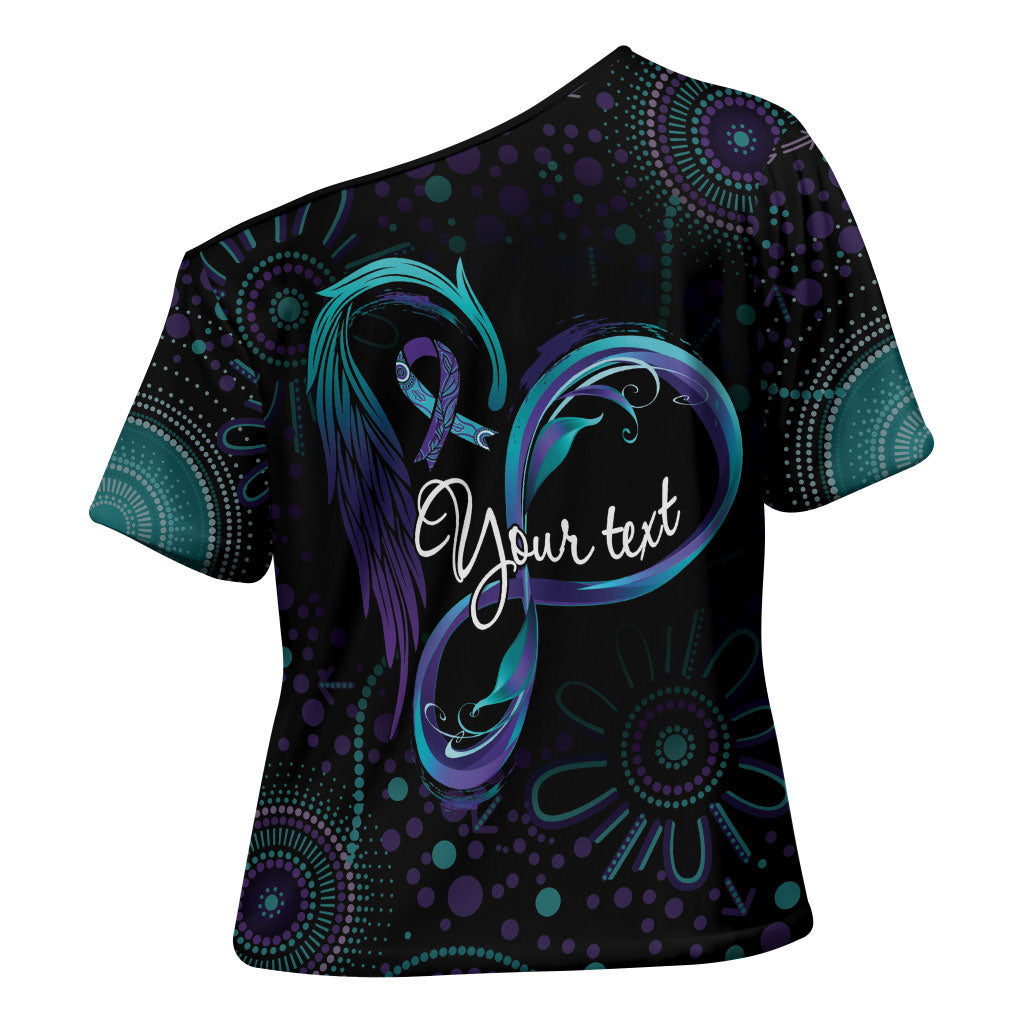 Personalized Australia Indigenous Infinity Heart Cross Shoulder Shirt Purple Teal Ribbon You Are Not Alone