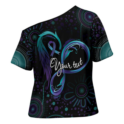 Personalized Australia Indigenous Infinity Heart Cross Shoulder Shirt Purple Teal Ribbon You Are Not Alone
