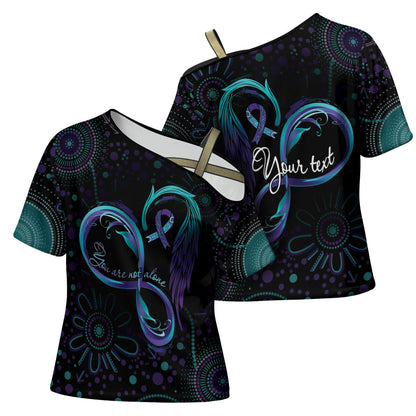 Personalized Australia Indigenous Infinity Heart Cross Shoulder Shirt Purple Teal Ribbon You Are Not Alone
