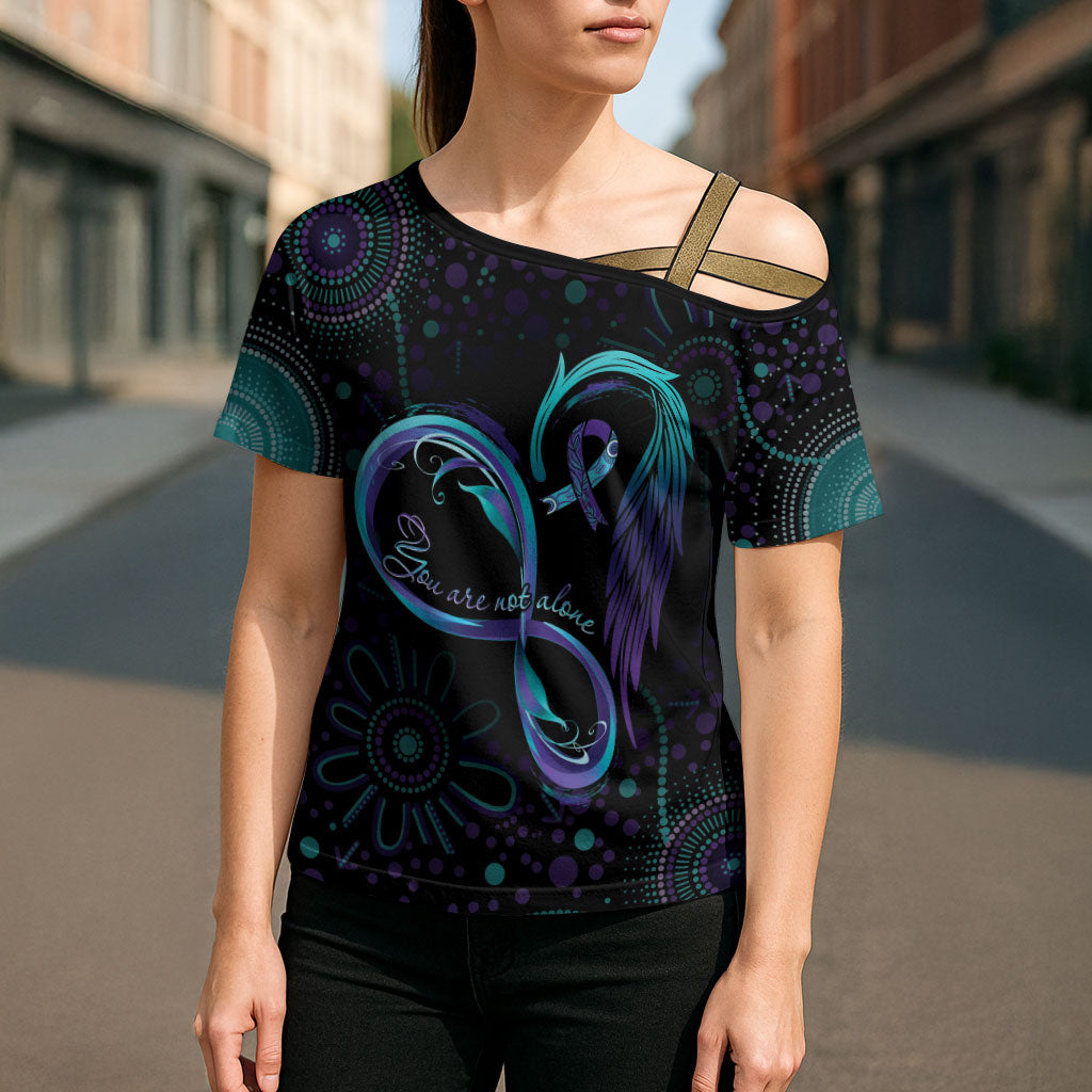 Personalized Australia Indigenous Infinity Heart Cross Shoulder Shirt Purple Teal Ribbon You Are Not Alone