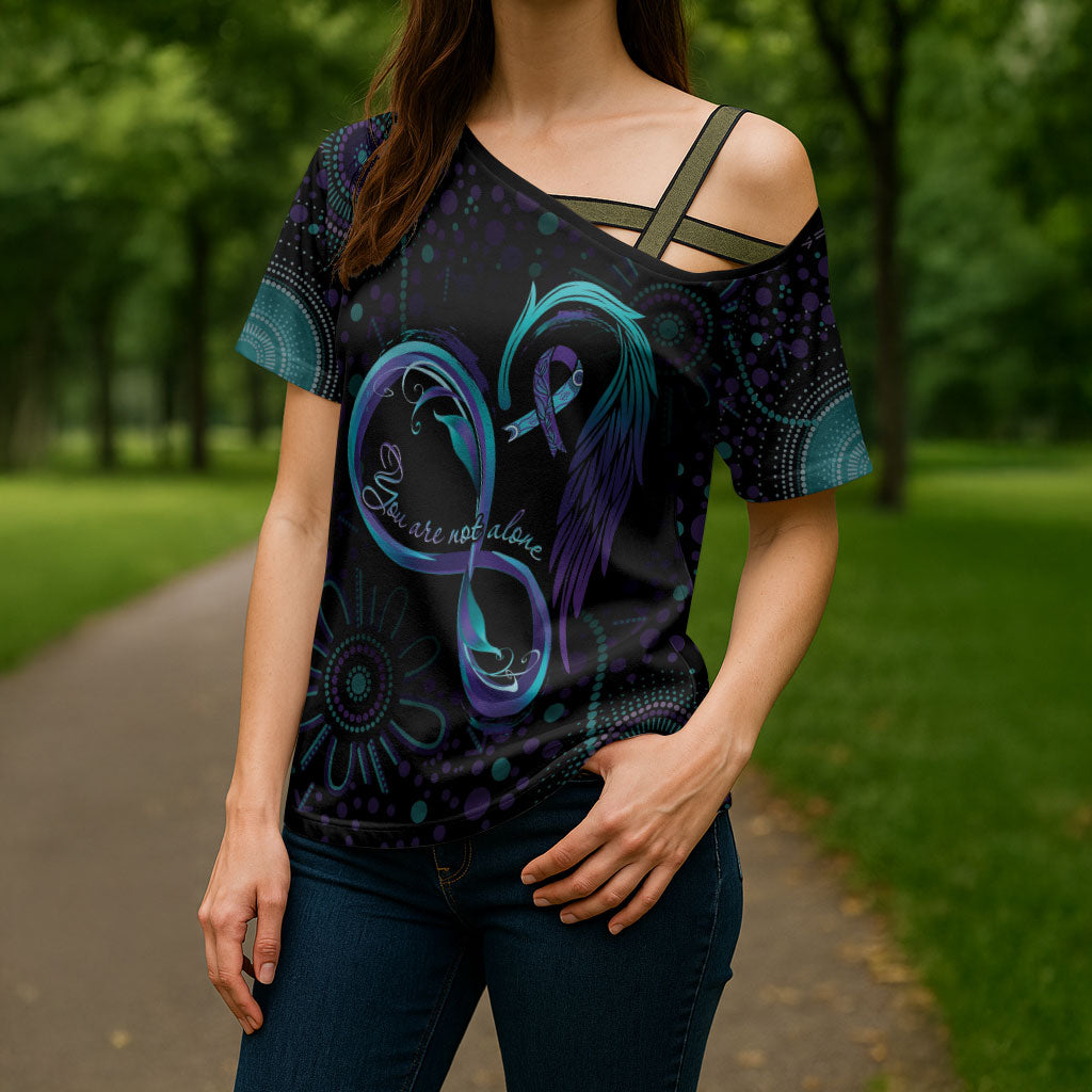 Personalized Australia Indigenous Infinity Heart Cross Shoulder Shirt Purple Teal Ribbon You Are Not Alone