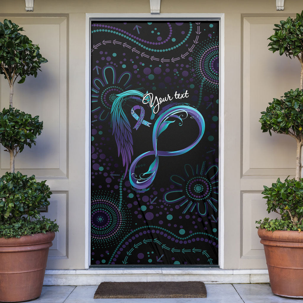 Personalized Australia Indigenous Infinity Heart Door Cover Purple Teal Ribbon You Are Not Alone
