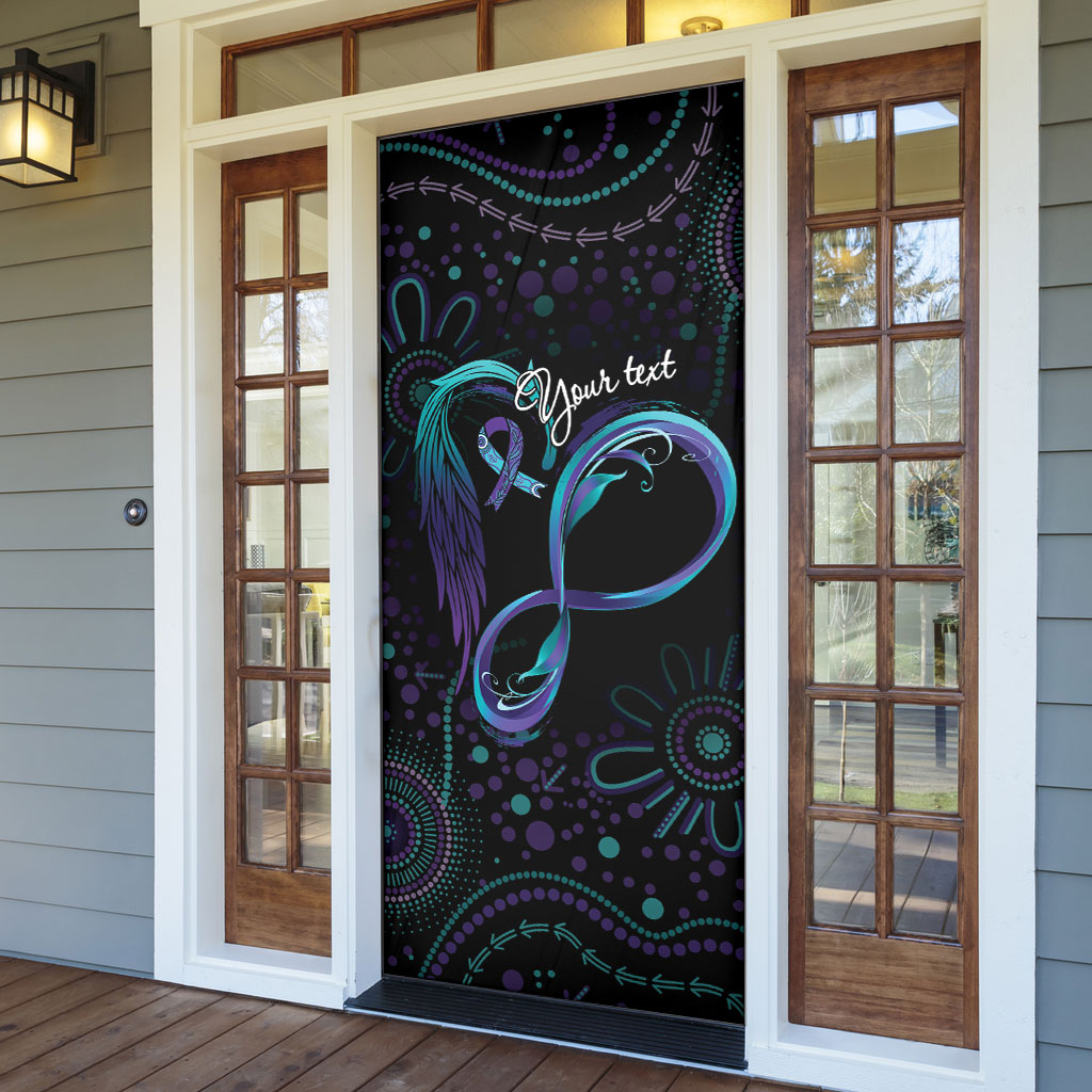 Personalized Australia Indigenous Infinity Heart Door Cover Purple Teal Ribbon You Are Not Alone